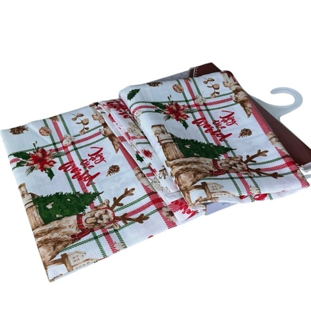 Christmas Shower Curtain Fabric Tartan Buffalo Plaid Dog Print Red White 70 x 72 - Picture 7 of 16